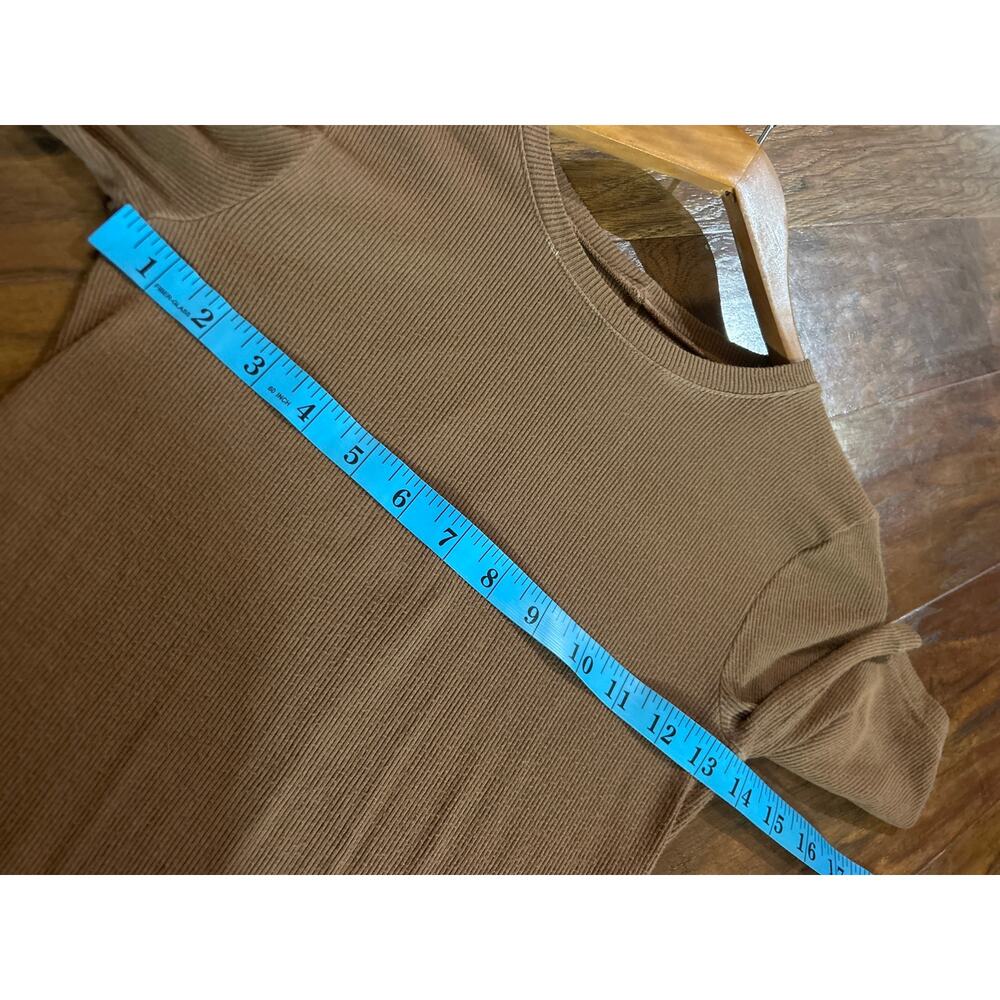 ENZA COSTA Silk Rib Crew Midi Dress COMFY MINIMALIST Tan Half Sleeve Fits S - Picture 8 of 8